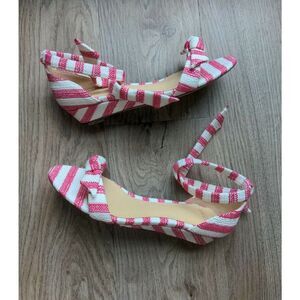 Alexandre Birman Clarita Bow Pink Striped Sandal Wedge Flats